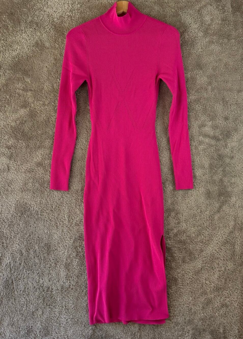 Milly Pink Ribbed Maxi Open Back Long Sleeve Mock Neck Dress KJD205 Dress S READ